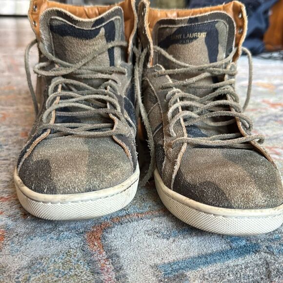 Saint Laurent Camo Suede Fringe-Detail High-Top Sneaker Sz. 11 (44) - Picture 9 of 10